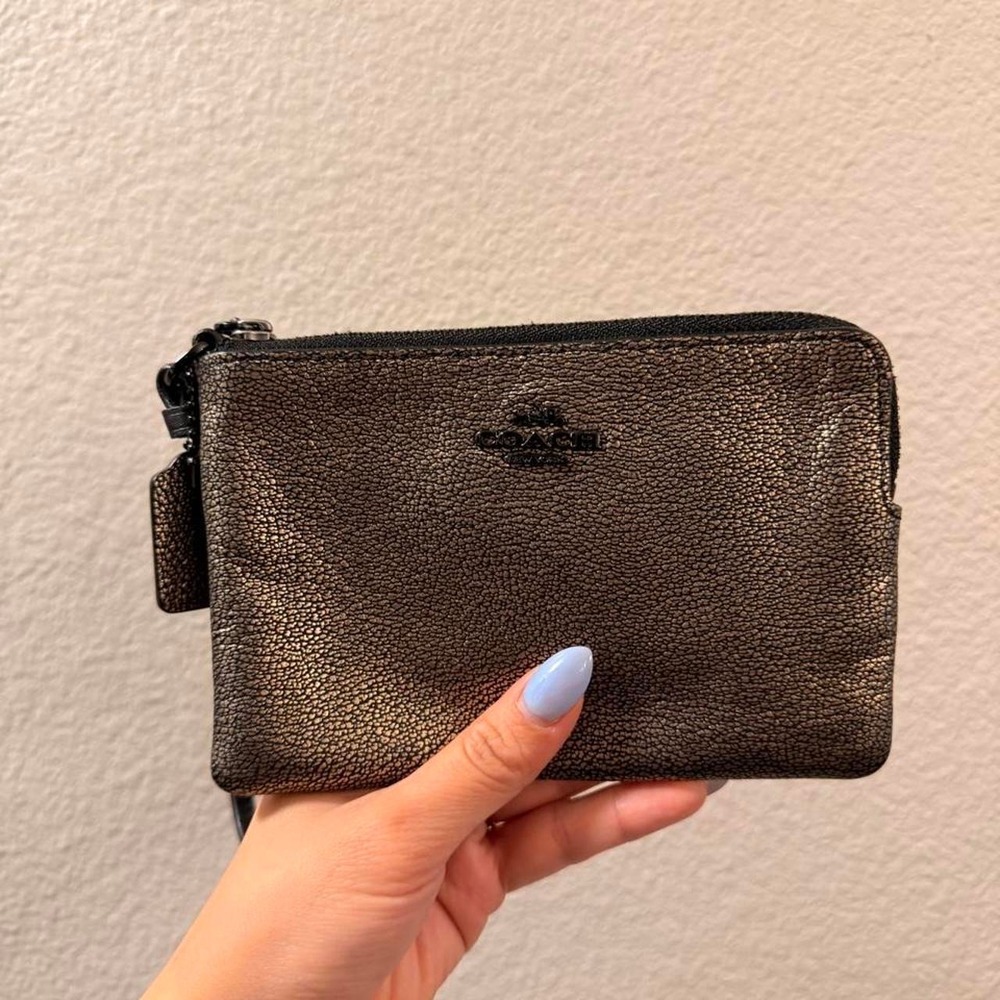 Coach Bronze/Black Leather Wristlet‎